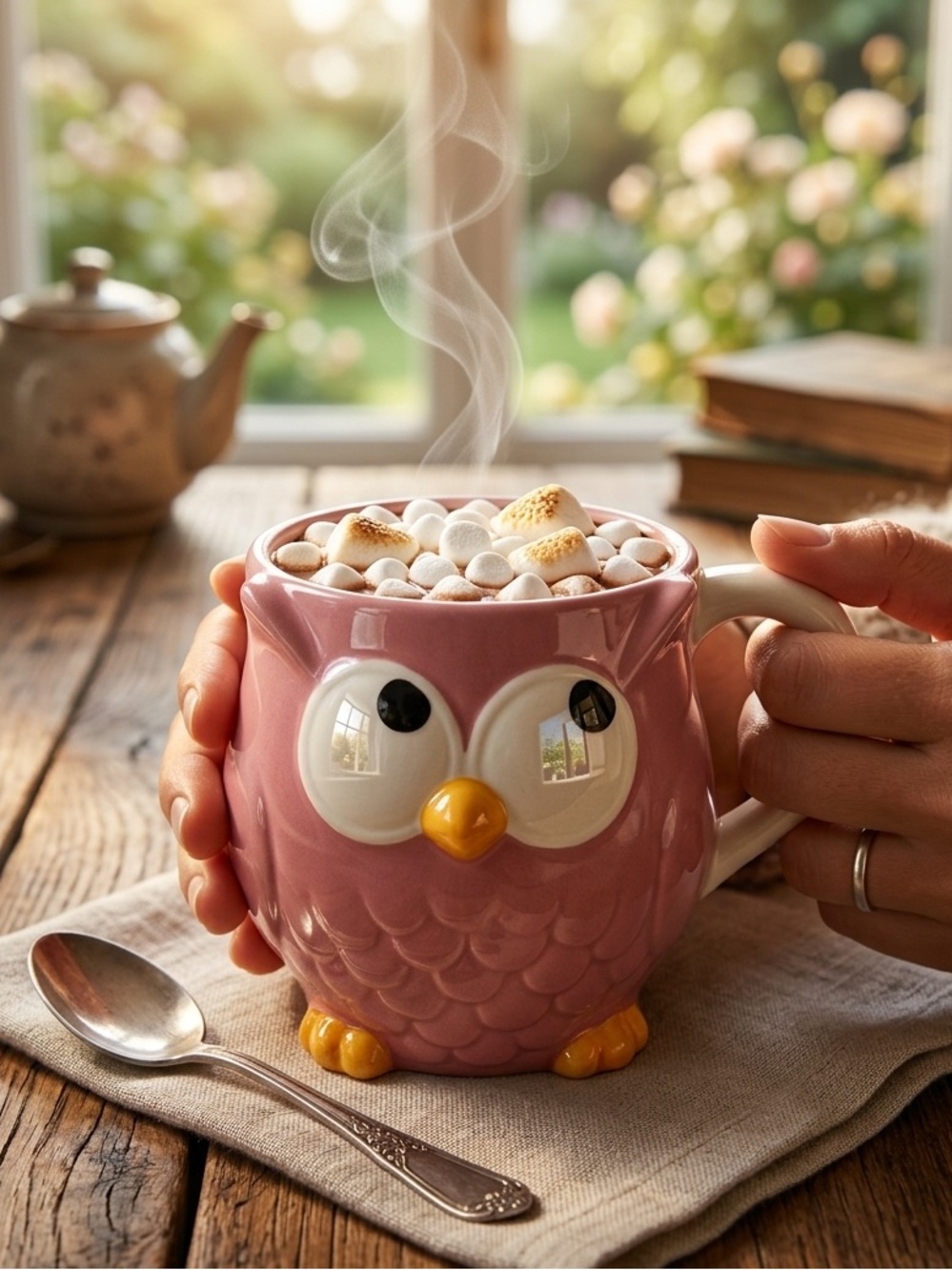 Pink Owl Ceramic Mug - Cute Home Accent